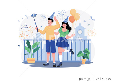 Couple Taking A Selfie To Celebrate New Year's Eve 124139759