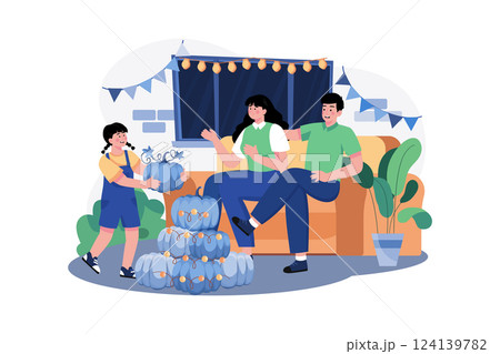 The Family Decorates For Thanksgiving Day Together The Family Decorates For Thanksgiving Day Together 124139782