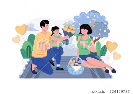 The Daughter Gives Her Mother Flowers 124139787