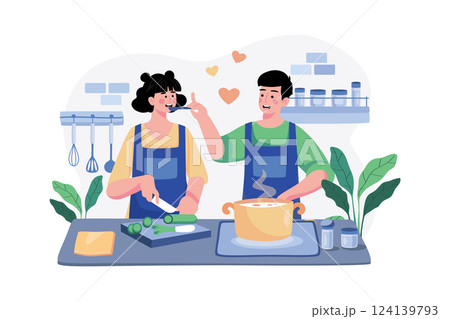 Couple Is Cooking Together Illustration concept on white background 124139793
