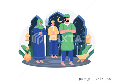 Muslim people praying together Illustration concept on white background 124139800