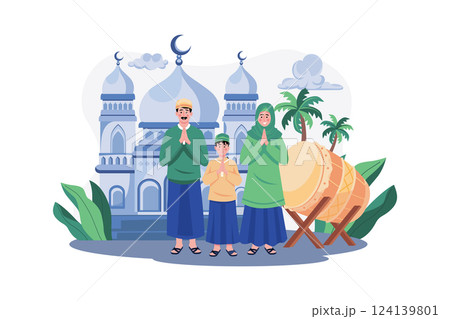 Muslim family greeting Illustration concept on white background 124139801