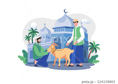 Muslim man purchasing goat for eid Muslim man purchasing goat for eid 124139803