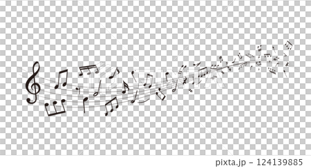 波浪形樂譜：音符圍繞五線譜舞動的背景向量插圖 124139885