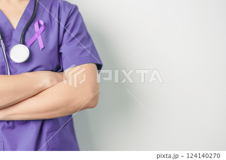 Doctor holding purple Ribbon for Violence, Pancreatic, Esophageal, Testicular cancer, Alzheimer, epilepsy, lupus, Sarcoidosis and Fibromyalgia. Awareness month and World cancer day concept Doctor holding purple Ribbon for Violence, Pancreatic, Esophageal, Testicular cancer, Alzheimer, epilepsy, lupus, Sarcoidosis and Fibromyalgia. Awareness month and World cancer day concept 124140270