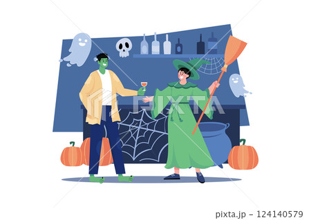 Happy Halloween Illustration concept on white background Happy Halloween Illustration concept on white background 124140579