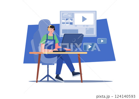 Man Editing Video Illustration concept. A flat illustration isolated on white background 124140593