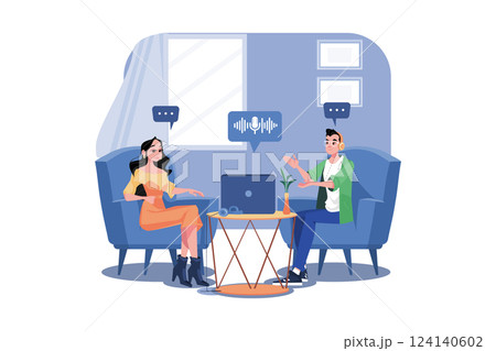 Friends Talking While Having A Podcast 124140602