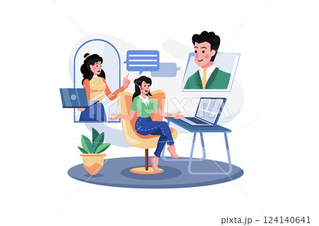 Online Meeting Illustration concept. A flat illustration isolated on white background Online Meeting Illustration concept. A flat illustration isolated on white background 124140641