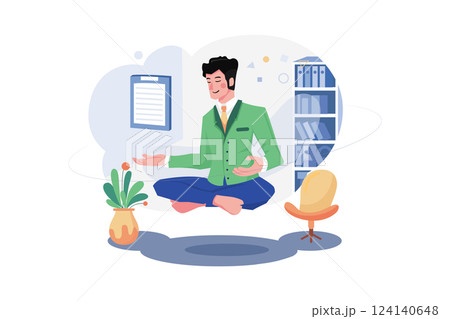 Businessman Doing Meditation Illustration concept. A flat illustration isolated on white background Businessman Doing Meditation Illustration concept. A flat illustration isolated on white background 124140648