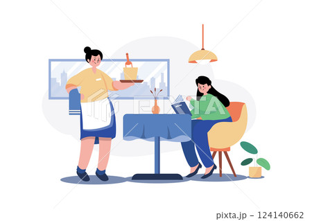 Waiter serving food to a woman 124140662