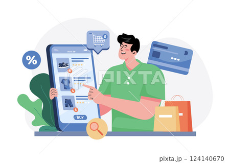 Man buying goods via the internet app Man buying goods via the internet app 124140670