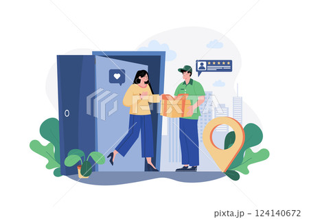 Delivery to your door Illustration concept. A flat illustration isolated on white background Delivery to your door Illustration concept. A flat illustration isolated on white background 124140672