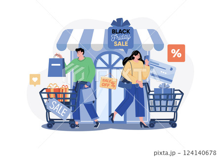 Black Friday Shopping Illustration concept. A flat illustration isolated on white background 124140678