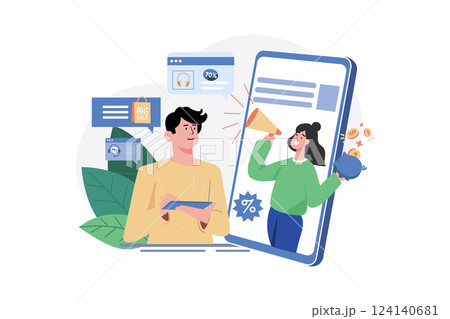 Man getting promotional messages Illustration concept. A flat illustration isolated on white background Man getting promotional messages Illustration concept. A flat illustration isolated on white background 124140681