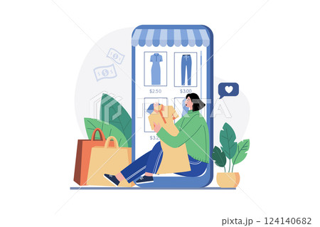 Girl selecting clothes from online shopping site 124140682