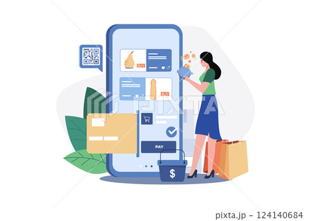 Online card payment Illustration concept. A flat illustration isolated on white background 124140684