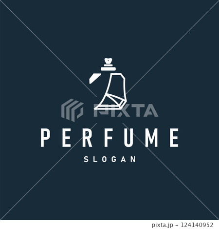 perfume logo design illustration of aromatic perfume with a simple minimalist bottle concept line templet product brand concept 124140952