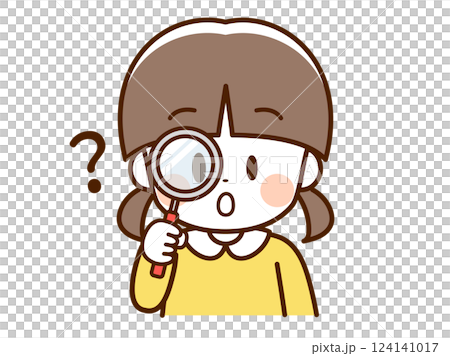 Child_Girl looking through a magnifying glass_? 124141017