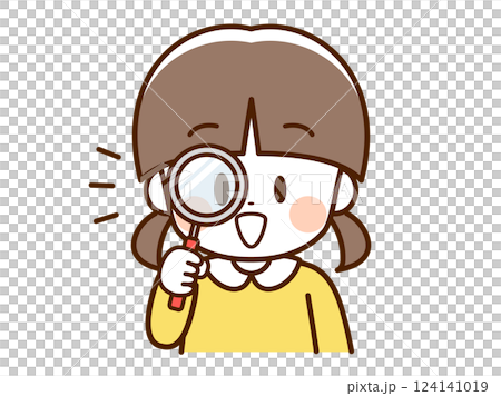 Child_Girl looking through a magnifying glass_Discovery 124141019