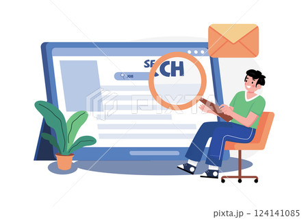 Online Job Research Illustration concept. A flat illustration isolated on white background 124141085