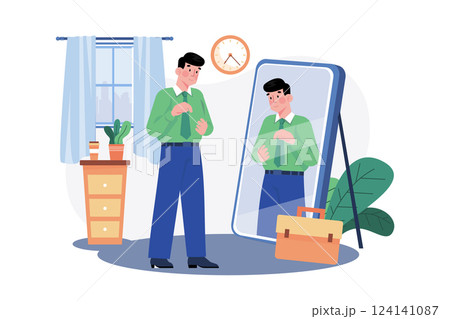 Man getting ready for office Illustration concept. A flat illustration isolated on white background 124141087