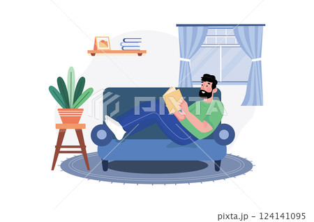 Man reading book Illustration concept. A flat illustration isolated on white background Man reading book Illustration concept. A flat illustration isolated on white background 124141095