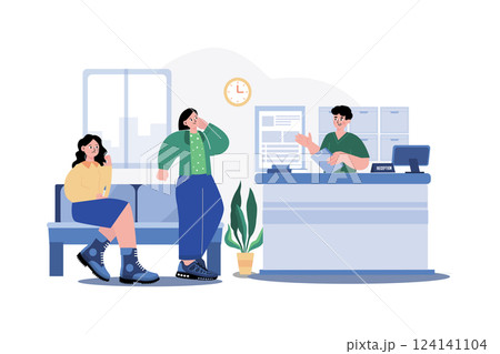 Hospital Reception Illustration concept. A flat illustration isolated on white background Hospital Reception Illustration concept. A flat illustration isolated on white background 124141104