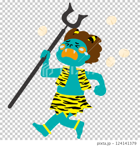 節分の豆まきで青鬼をおいだしているところのベクターイラスト 124141379