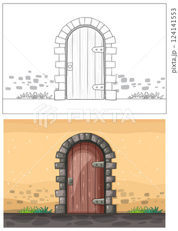 Rustic Wooden Door Illustration Rustic Wooden Door Illustration 124141553