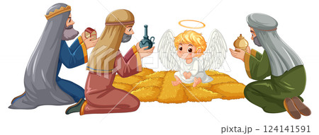 Three Wise Men Visit Baby Angel 124141591