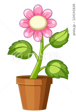 Bright Cartoon Flower in Terracotta Pot Bright Cartoon Flower in Terracotta Pot 124141626
