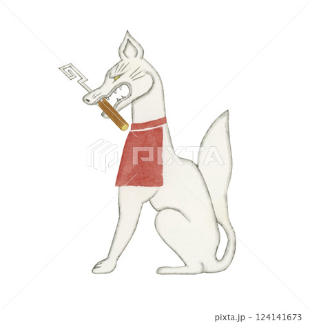 稲荷神の使い　狐 白狐　神獣 霊獣　水彩 イラスト 124141673