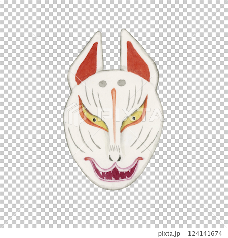 狐面　神楽 能楽　水彩 イラスト 124141674
