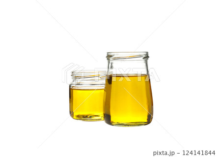 PNG, Sunflower oil in glass jars, isolated on white background PNG, Sunflower oil in glass jars, isolated on white background 124141844