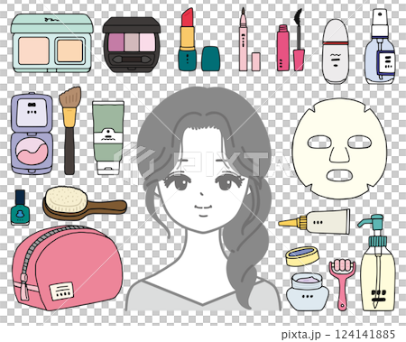 婦女及化妝品及美容產品的插圖集 婦女及化妝品及美容產品的插圖集 124141885