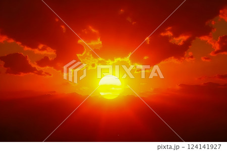 sunset sky with clouds and sun 124141927