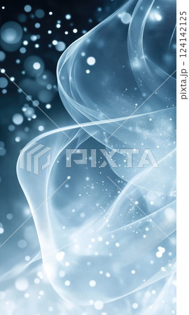 Soft wisps of light and mist dance in a dreamy, ethereal background filled with sparkling particles at night 124142125
