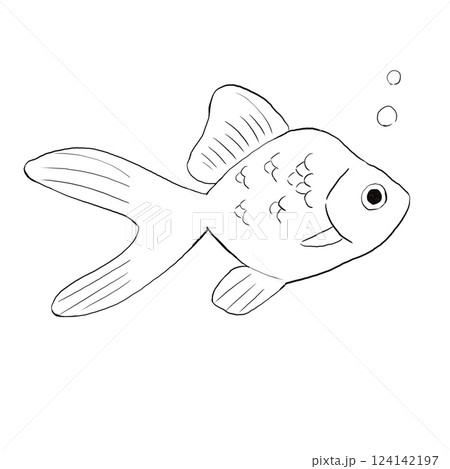 泳ぐ金魚の線画イラスト 124142197