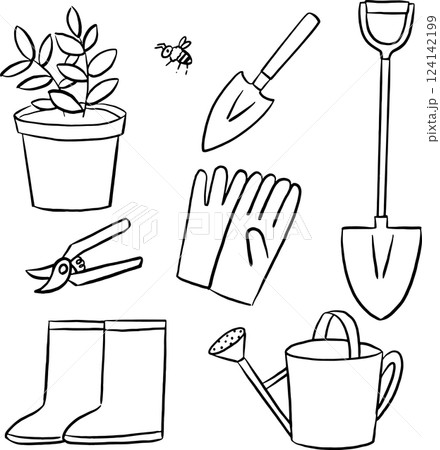 かわいい園芸道具線画イラスト 124142199