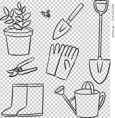 かわいい園芸道具線画イラスト 124142199