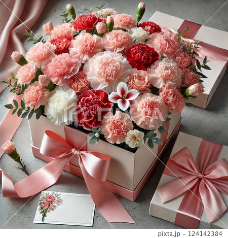 華やかに彩るカーネーションの花束 124142384