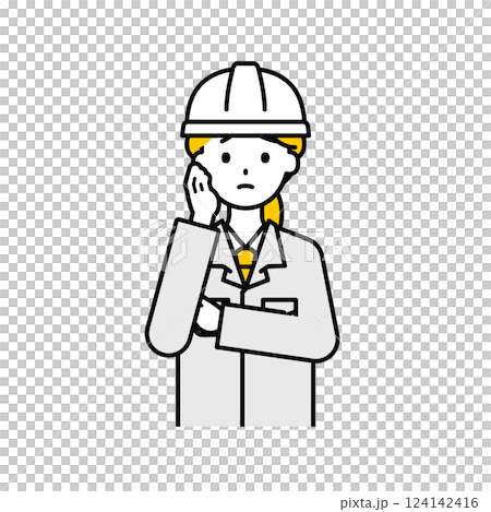 上半身のポーズ_シンプルな作業員の女性12 124142416