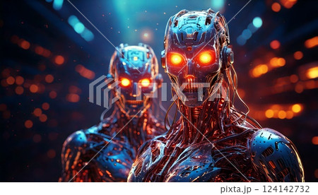 AIロボットと近未来的なSFの世界を描いたデジタルアート AIロボットと近未来的なSFの世界を描いたデジタルアート 124142732