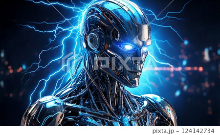 AIロボットと近未来的なSFの世界を描いたデジタルアート 124142734