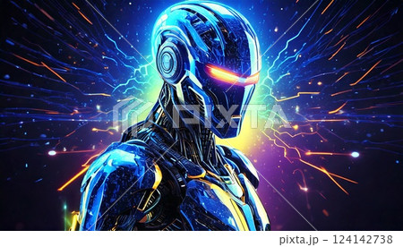 AIロボットと近未来的なSFの世界を描いたデジタルアート 124142738