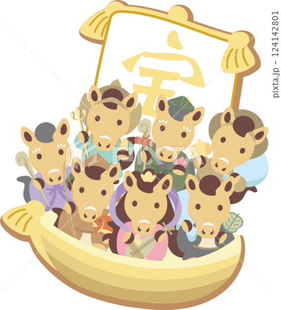 年賀状 年賀2026 干支 七福神 宝船 午年 午 馬 うま かわいい 正月 和風 イラスト素材 年賀状 年賀2026 干支 七福神 宝船 午年 午 馬 うま かわいい 正月 和風 イラスト素材 124142801