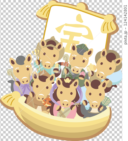 年賀状 年賀2026 干支 七福神 宝船 午年 午 馬 うま かわいい 正月 和風 イラスト素材 年賀状 年賀2026 干支 七福神 宝船 午年 午 馬 うま かわいい 正月 和風 イラスト素材 124142801