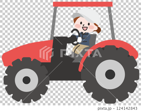 Farmer woman riding a tractor 124142843
