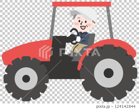 Senior male farmer riding a tractor 124142844